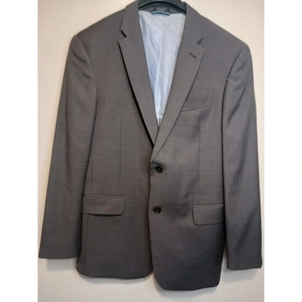 Tommy Hilfiger 100% Grey Wool Blazer Suit Jacket RN 47338 Small Hole In Back 42L